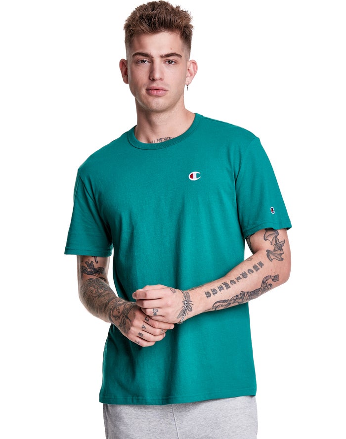 Champion Mens T-Shirt NZ - Lightweight Jersey C Logo Turquoise ( 8964-ABPVD )